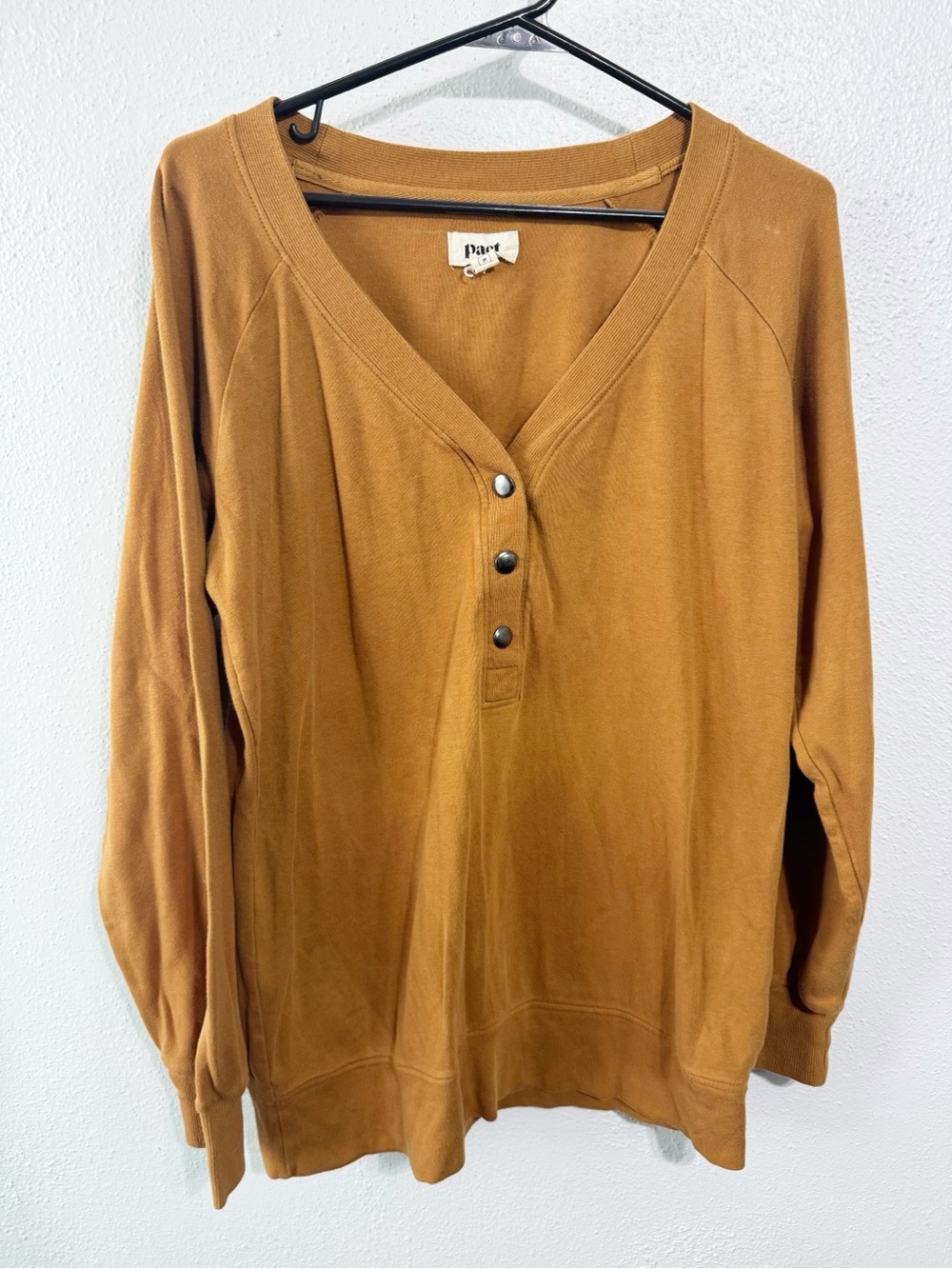 Pact Waffle Henley Sweatshirt in Mustard medium organic